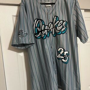 Gray and Blue Striped Quakes Jersey